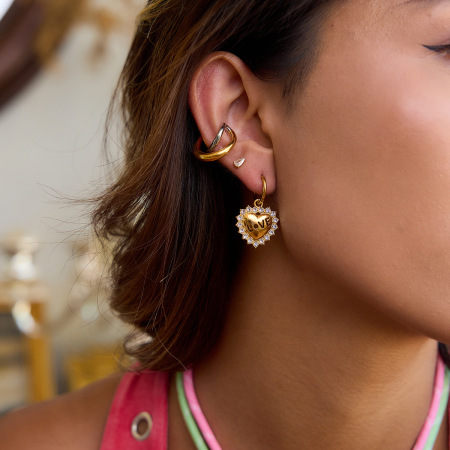 Boucles d'oreilles pendantes pour femme, motif cœur et lettre d'amour romantique, en acier inoxydable étanche, couleur or (1 paire).