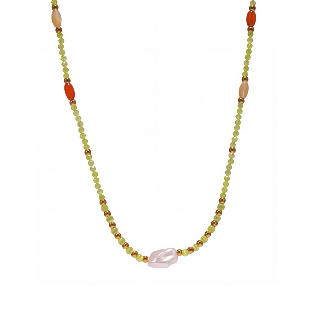 Collier Élégant En Perles Naturelles Et Pierres Dorées Pour Femme, 1 Pièce 