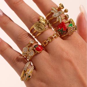 Bague Tendance En Acier Inoxydable Doré, Imperméable, Motif Fruits Vifs (1 Pièce) h5 Image6