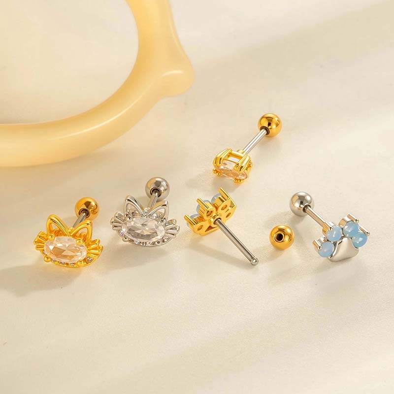 Boucles D'Oreilles Piercing Pour Femme, 1 Pièce, En Cuivre Et Zircon Couleur Or Image3