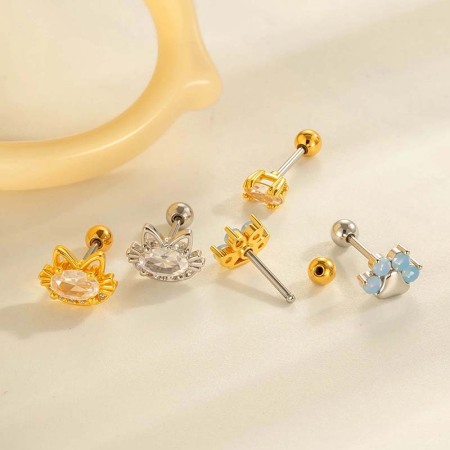 Boucles d'oreilles piercing pour femme, 1 pièce, en cuivre et zircon couleur or 2