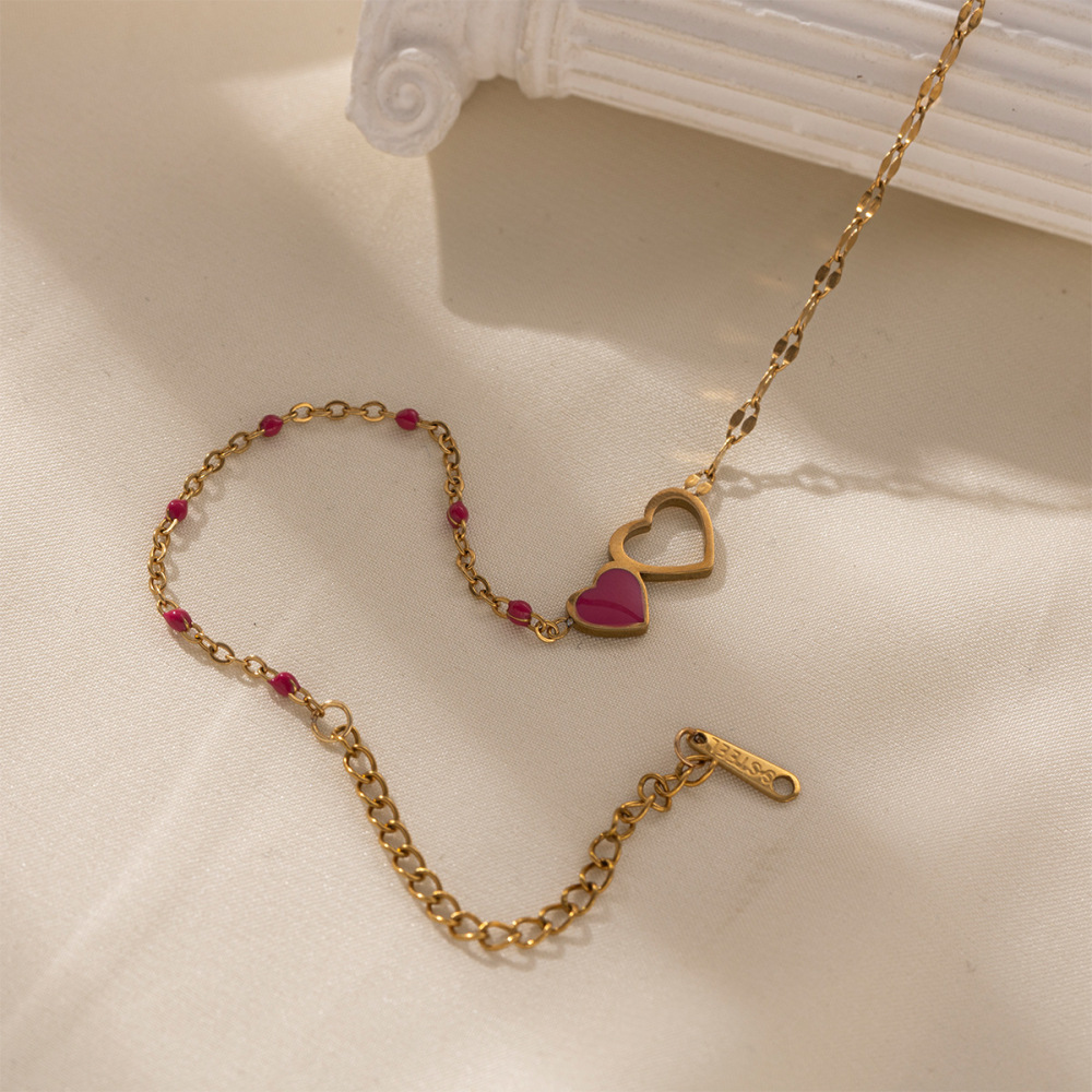 Bracelet À Breloques En Acier Inoxydable Doré, Étanche, Avec Pendentif Cœur, Collection Romantique (1 Pièce). Image4