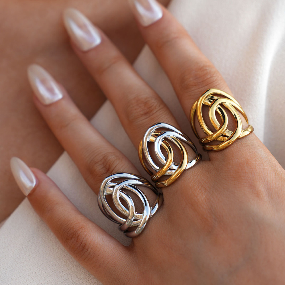 Bague Simple Et Décontractée En Acier Inoxydable De Forme Irrégulière, Couleur Or Image6