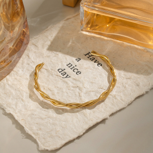 Bracelet Jonc Femme Simple Series Casual Twist En Acier Inoxydable Étanche Couleur Or (1 Pièce) h5 Image5