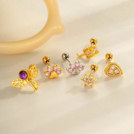 Boucles d'oreilles percées en zircone couleur or et cuivre pour femme, 1 pièce