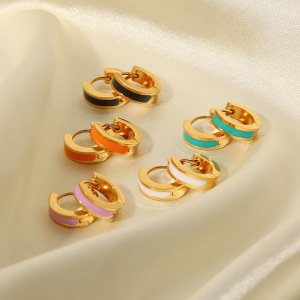 1 Paire De Boucles D'Oreilles Créoles Colorées En Acier Inoxydable Pour Femme h5 Image6