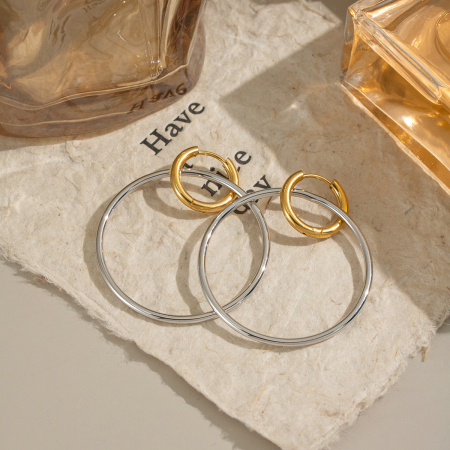 1 paire de boucles d'oreilles pendantes rondes en acier inoxydable étanche, de couleurs assorties 2