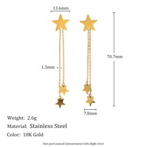 1 Paire De Boucles D'Oreilles Pendantes En Acier Inoxydable Doré, Étanches, En Forme D'Étoile h5 Image2