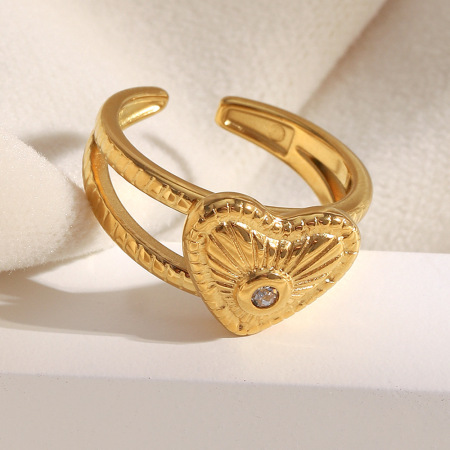Bague tendance décontractée en forme de cœur, en acier inoxydable, couleur or, 1 pièce, collection Simple. 2