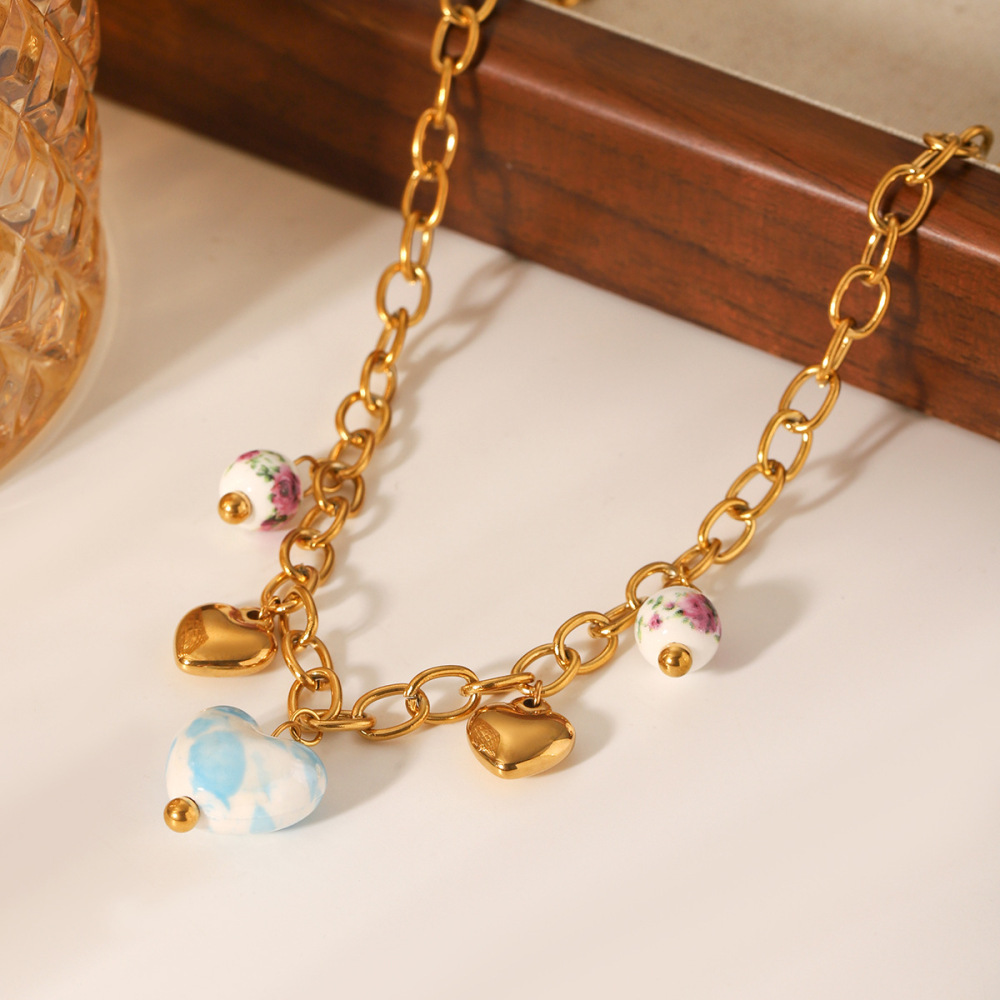 1 Paire De Colliers Pendentifs Pour Femmes, Collection Simple Series Daily Heart, En Acier Inoxydable Étanche Image3