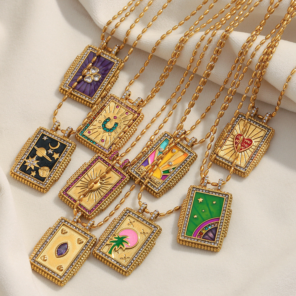 Collier Pendentif Femme En Acier Inoxydable Doré, Style Tarot Classique, Collection Delicate Series (1 Pièce) h5Image4