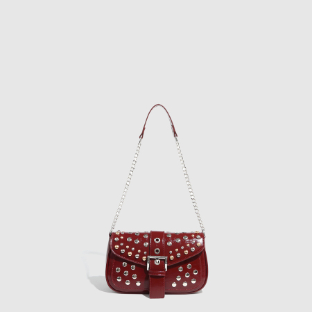 Sac à bandoulière simple pour femme, style hip-pop/rock, couleur unie, rivets, PU, 1 pièce 2