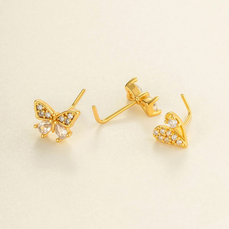 1 piercing de nez en forme de cœur en cuivre doré et zircon 2