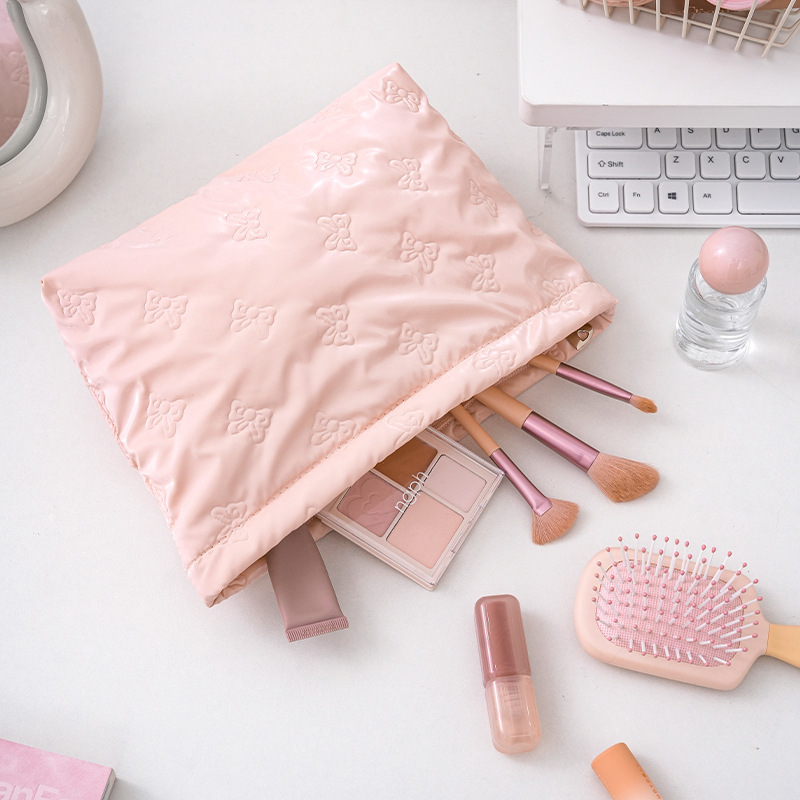 1 Paire De Trousses De Maquillage Pour Femmes, Série Simple, Décontractées, Couleur Unie, Avec Nœud Papillon Image2