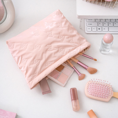 1 paire de trousses de maquillage pour femmes, série simple, décontractées, couleur unie, avec nœud papillon 2