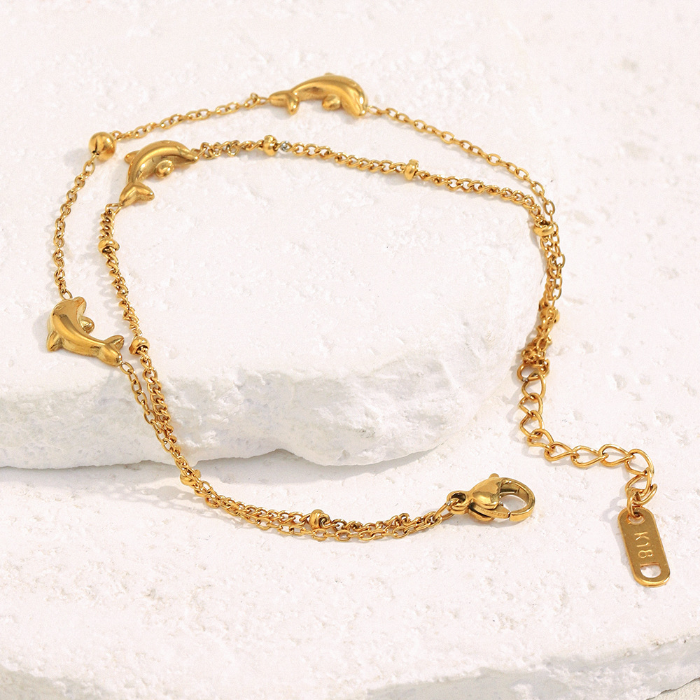 Bracelet À Breloques Pour Femme, En Acier Inoxydable, Couleur Or, Avec Dauphin Naturel (1 Pièce). Image5