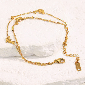 Bracelet À Breloques Pour Femme, En Acier Inoxydable, Couleur Or, Avec Dauphin Naturel (1 Pièce). h5 Image5