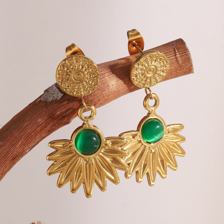 Boucles d'oreilles pendantes pour femme, motif fleurs de vacances, en acier inoxydable étanche (1 paire)