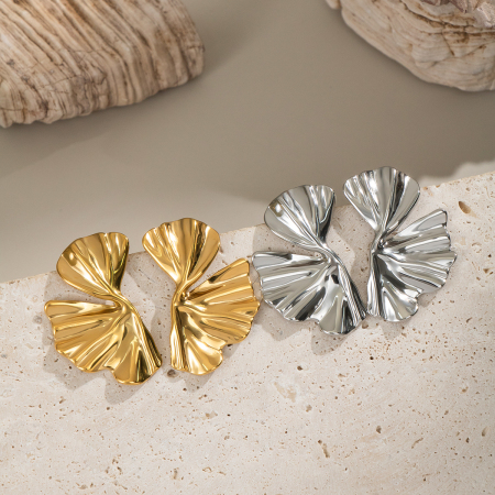 Boucles d'oreilles puces pour femme, collection romantique, style décontracté, motif floral, en acier inoxydable, étanches, couleur or (1 paire). 2