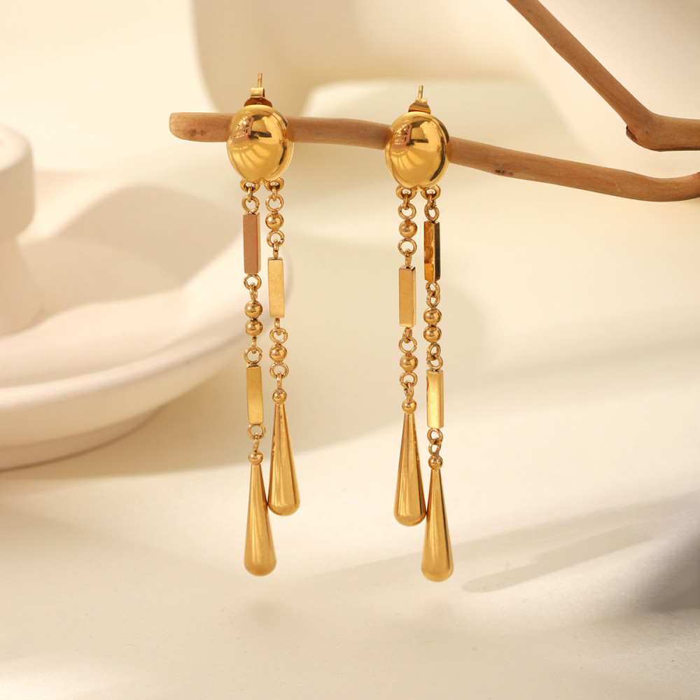 Boucles D'Oreilles Pendantes Pour Femme, En Acier Inoxydable Imperméable, Avec Pompon Simple (1 Paire). h5Image4
