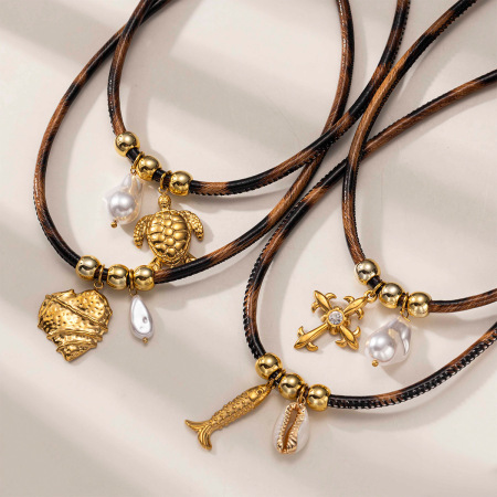 Collier pendentif étanche en acier inoxydable avec corde à motif léopard (1 pièce) 2