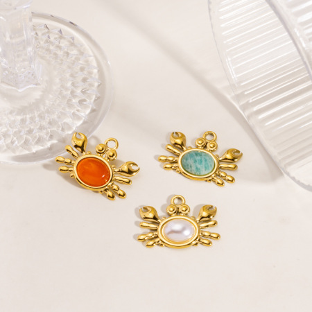Pendentif en acier inoxydable étanche à monter soi-même, motif crabe mignon, série Océan 2