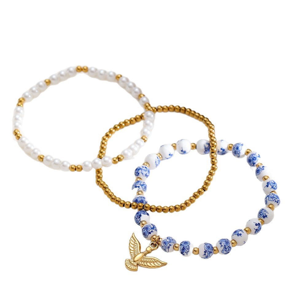 Bracelet De Perles Classique Et Élégant En Céramique Couleur Or Pour Femme, 1 Pièce Image5