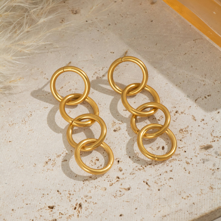 1 paire de boucles d'oreilles puces simples Daily Circle en acier inoxydable étanche couleur or pour femme 2