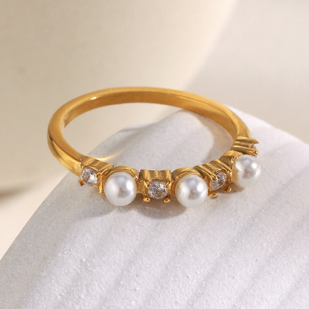 Bague pour femme, collection Simple Series, élégante et ronde, en acier inoxydable étanche, sertie de pierres précieuses (1 pièce). 2