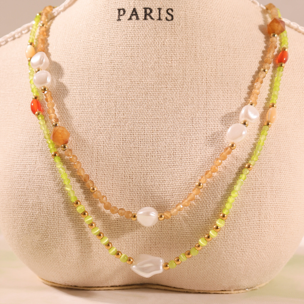 Collier Élégant En Perles Naturelles Et Pierres Dorées Pour Femme, 1 Pièce Image4