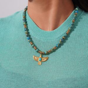 Collier De Perles Pour Femme, 1 Pièce, Motif Aigle Classique, Pierres Naturelles, Couleur Or h5 Image5