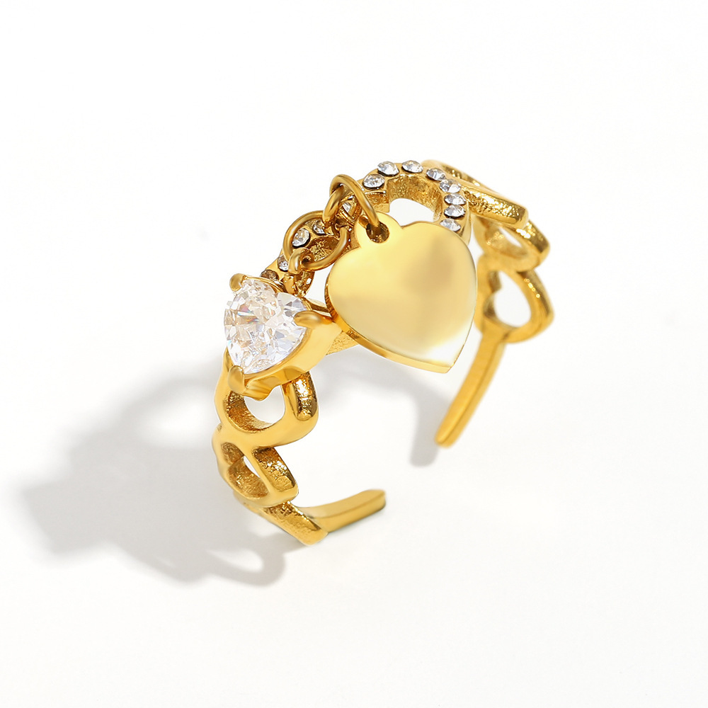 Bague Tendance En Acier Inoxydable Doré, Étanche, Avec Zircon En Forme De Cœur 