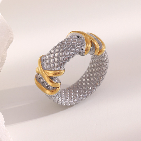 Bague tendance décontractée en acier inoxydable multicolore étanche (1 pièce) de la série Luxueuse 2