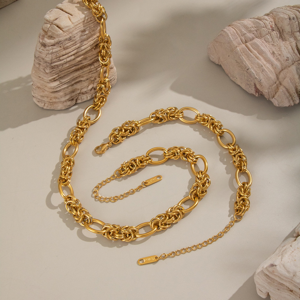Ensemble Collier Et Chaîne En Acier Inoxydable Étanche Couleur Or Image2