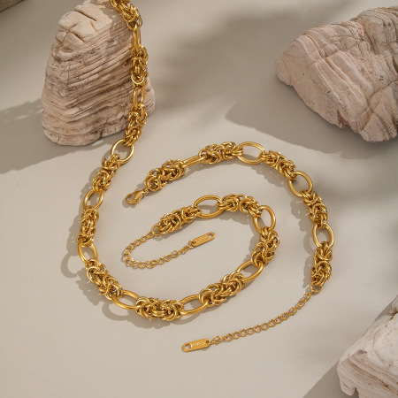 Ensemble collier et chaîne en acier inoxydable étanche couleur or 2