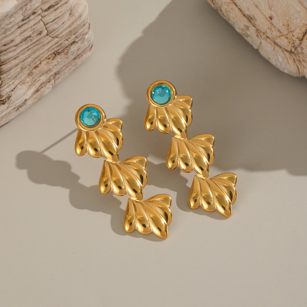 1 Paire De Boucles D'Oreilles Pendantes En Acier Inoxydable Doré, Étanches, En Forme De Coquillage Image2