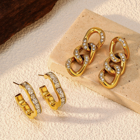 1 paire de boucles d'oreilles pendantes en acier inoxydable de forme irrégulière, étanches, couleur or 2