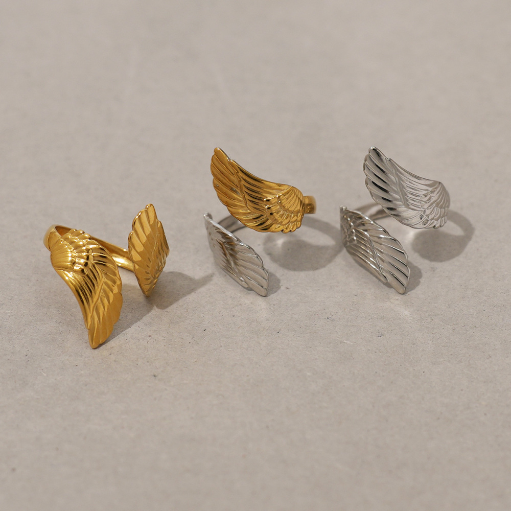 Bague Femme Simple Series Natural Wings En Acier Inoxydable Étanche (1 Pièce) Image3