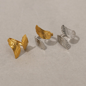 Bague Femme Simple Series Natural Wings En Acier Inoxydable Étanche (1 Pièce) h5 Image3