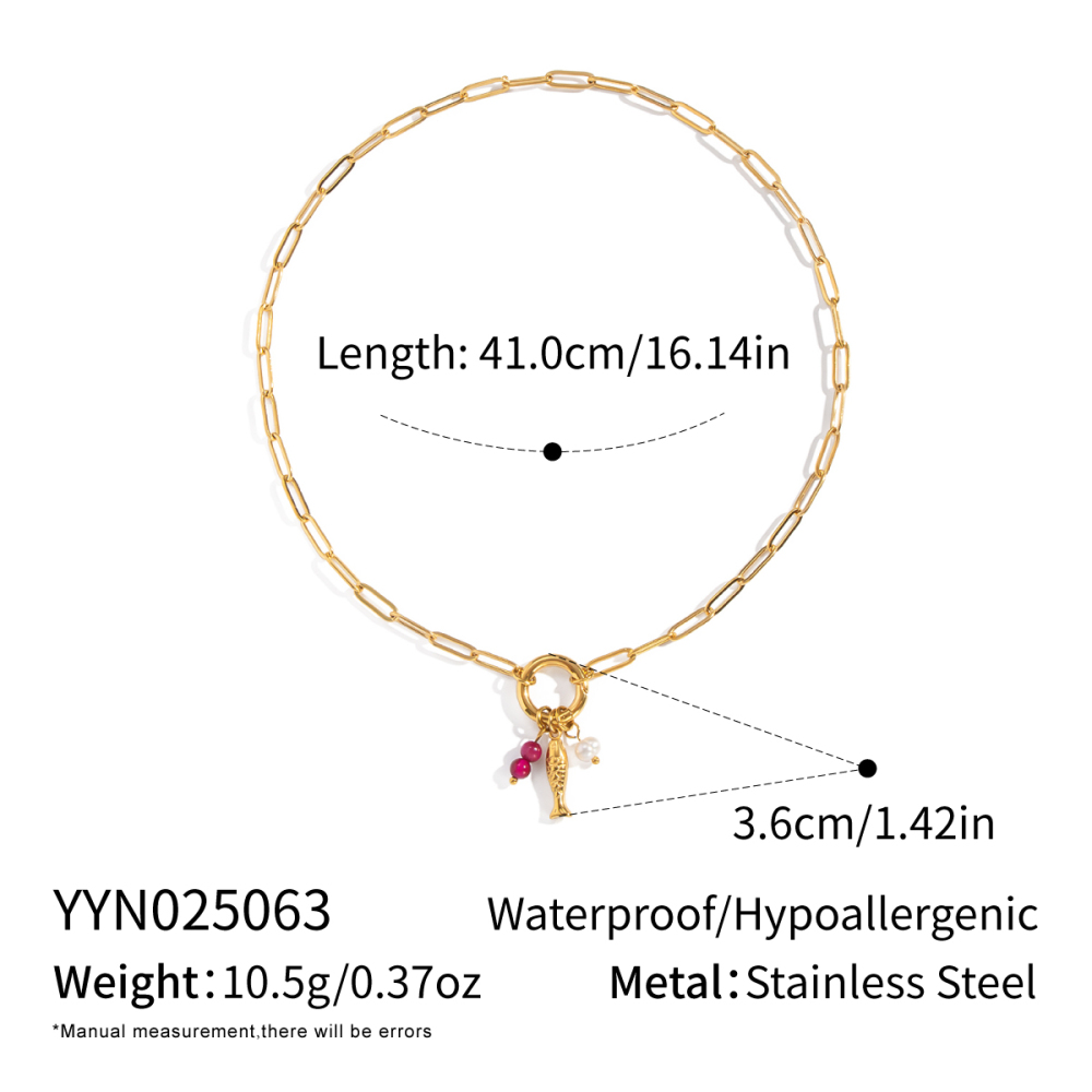 Ensemble Collier Et Collier En Acier Inoxydable Couleur Or, Couleur Poisson