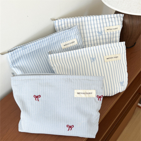 Trousse de maquillage pour femme en polyester à rayures douces, série Simple, 1 pièce