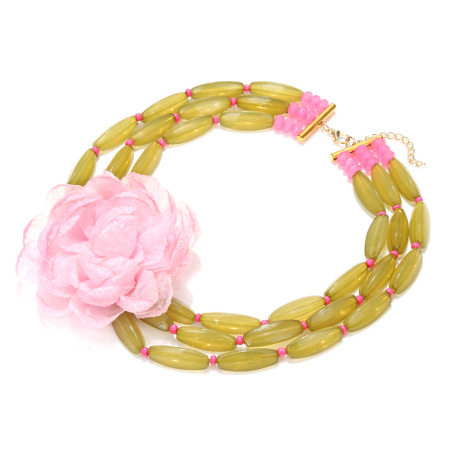 Collier superposé de fleurs en tissu 1 pièce 2
