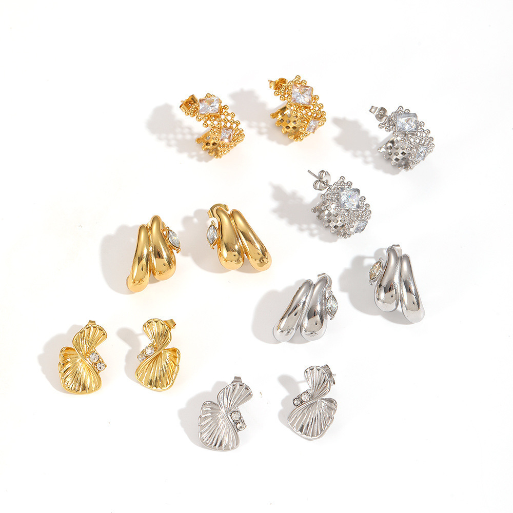 1 Paire De Boucles D'Oreilles Puces Pour Femme, En Acier Inoxydable Imperméable, Couleur Or, De Forme Irrégulière Et Personnalisables Image4