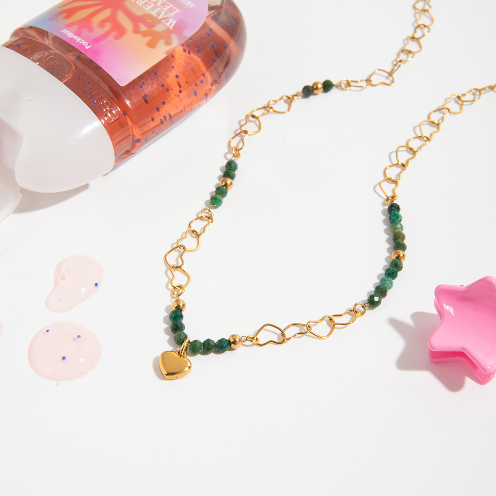 Collier Pendentif Élégant Pour Femme, En Acier Inoxydable, Couleur Or, Orné De Perles En Forme De Cœur (1 Pièce) Image5