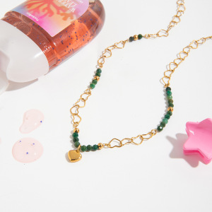 Collier Pendentif Élégant Pour Femme, En Acier Inoxydable, Couleur Or, Orné De Perles En Forme De Cœur (1 Pièce) h5 Image5