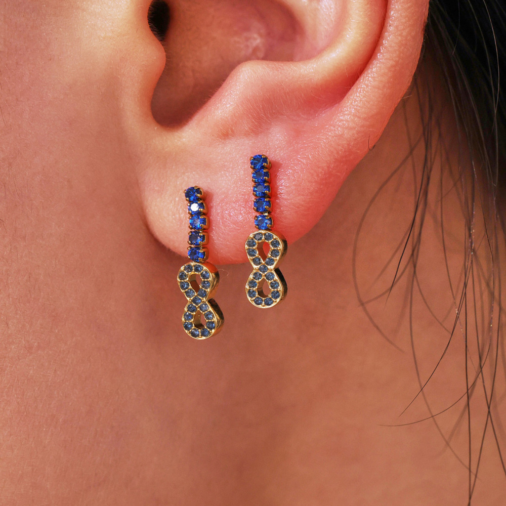 1 Paire De Boucles D'Oreilles Puces Luxueuses En Forme D'Infini, En Acier Inoxydable Étanche, Couleur Or, Avec Zircon. h5Image3