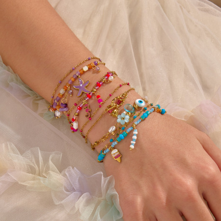 Bracelet à breloques romantique en acier inoxydable étanche couleur or (1 pièce)