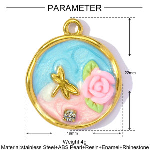 Pendentif Femme Luxueux En Acier Inoxydable Doré, À Personnaliser Soi-Même, Motif Floral (1 Pièce) h5 Image2