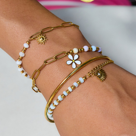 Bracelet à breloques pour femme, en acier inoxydable doré, orné d'une fleur délicate (1 pièce).