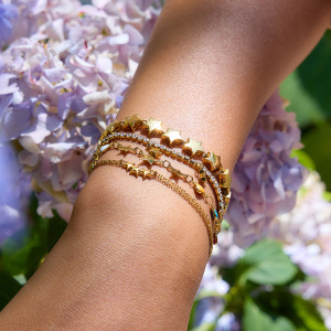 Bracelet À Maillons Pour Femme, En Acier Inoxydable Doré, Étanche, Orné D'Une Étoile Brillante (1 Pièce). h5 Image5